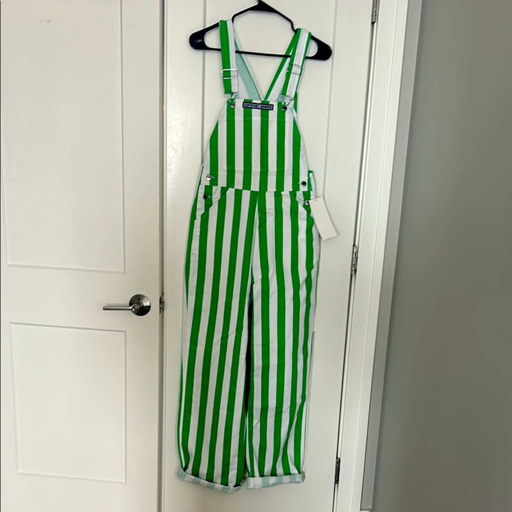 Green and White Striped overalls